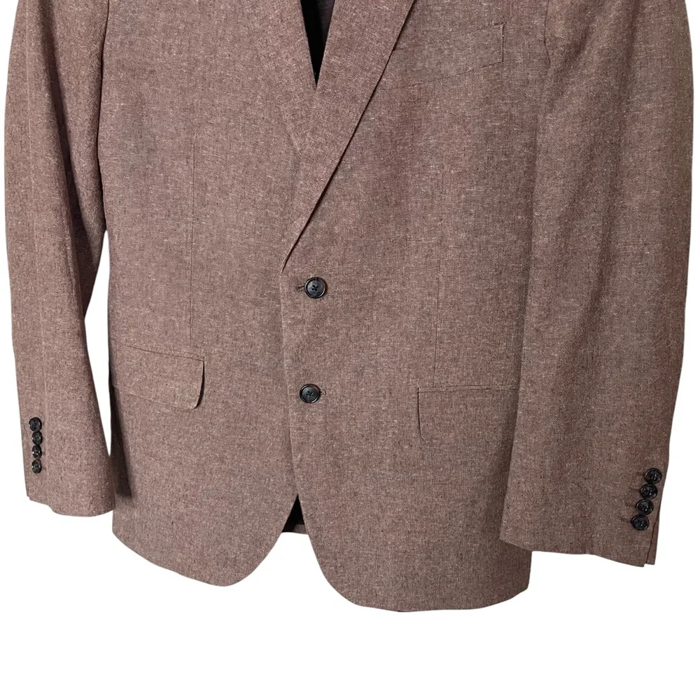 Stafford Summer Sport Coat Men’s 40R Brown Linen Cotton Blend Blazer Two Button